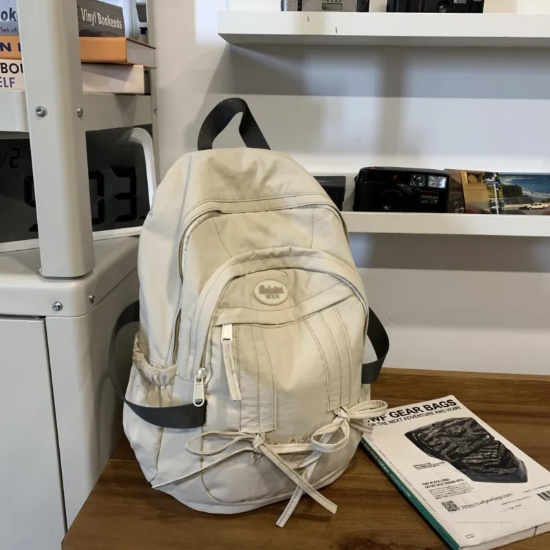 GEERDUN Nylon Backpack Unisex Ecru/Dark Gray/Light Blue/Pink-1