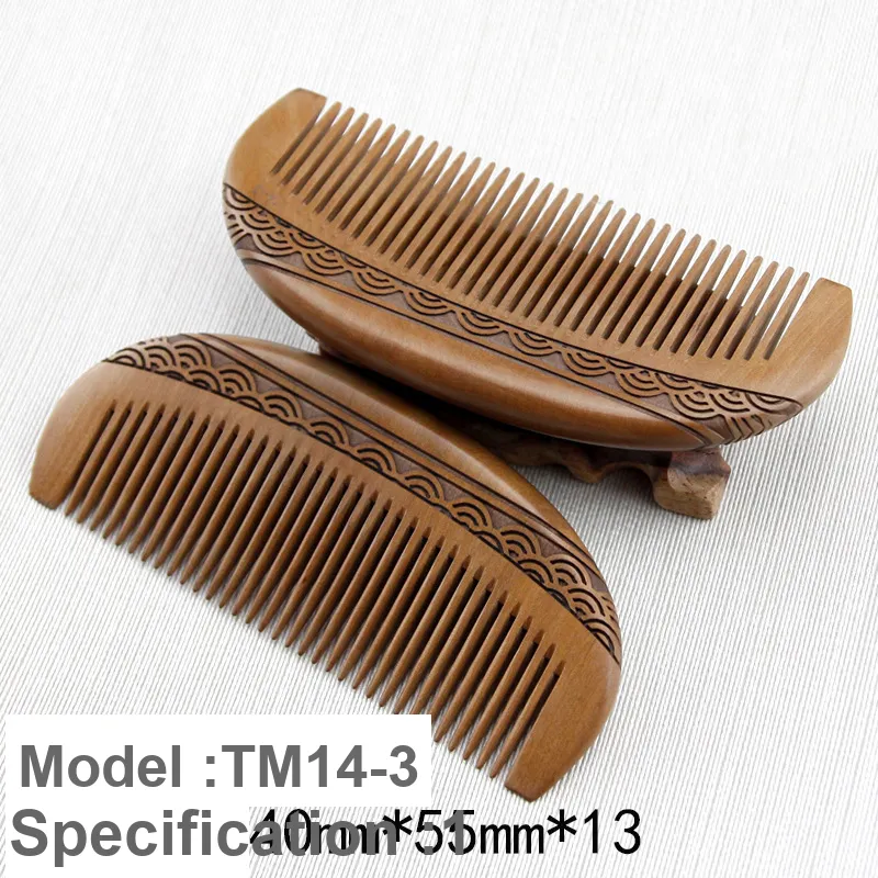 XIBI Double Sided 3D Effect Carved Without Handle Peachwood Comb Straight Hair-3