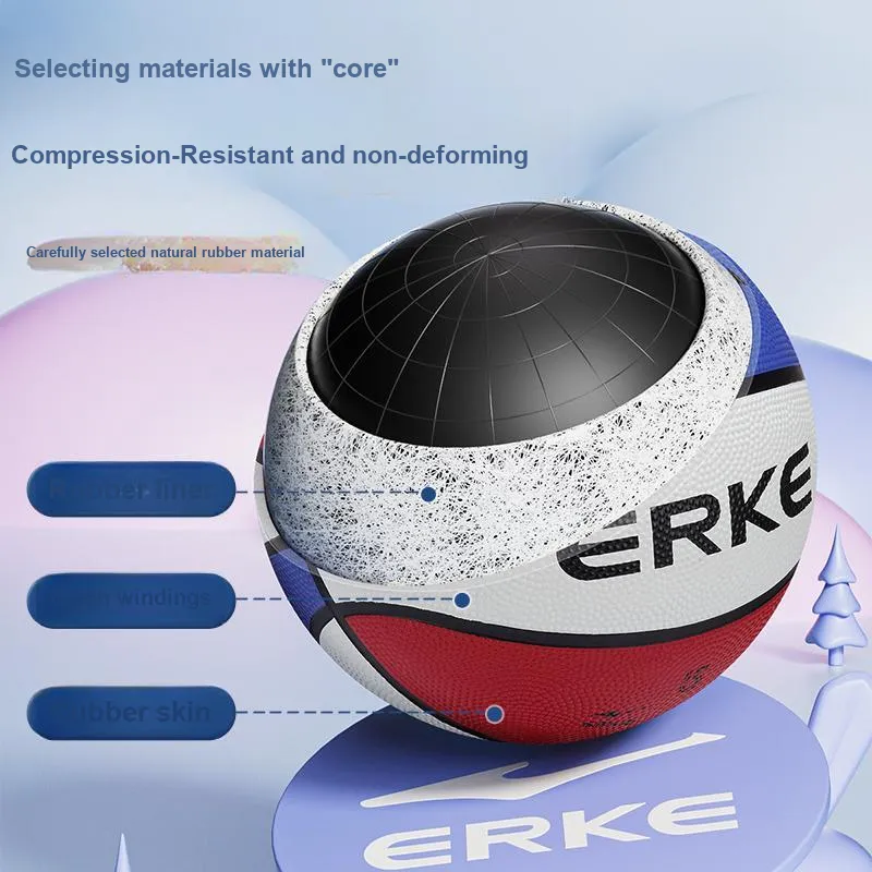 Erke Rubber Basketball Red White Blue Size 5 Ball Training Competition Unisex-1
