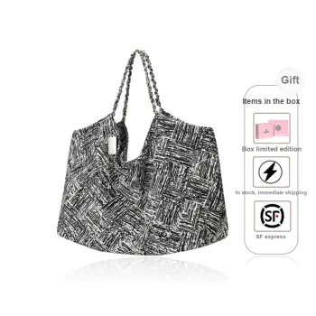 CASSILE Fabric Tote Bag, Handbag, Shoulder Bag Large Size Women's Black & White