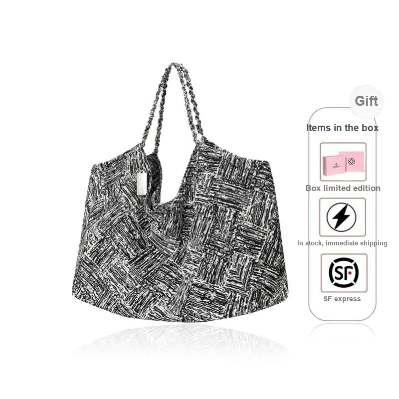 CASSILE Fabric Tote Bag, Handbag, Shoulder Bag Large Size Women's Black & White-0