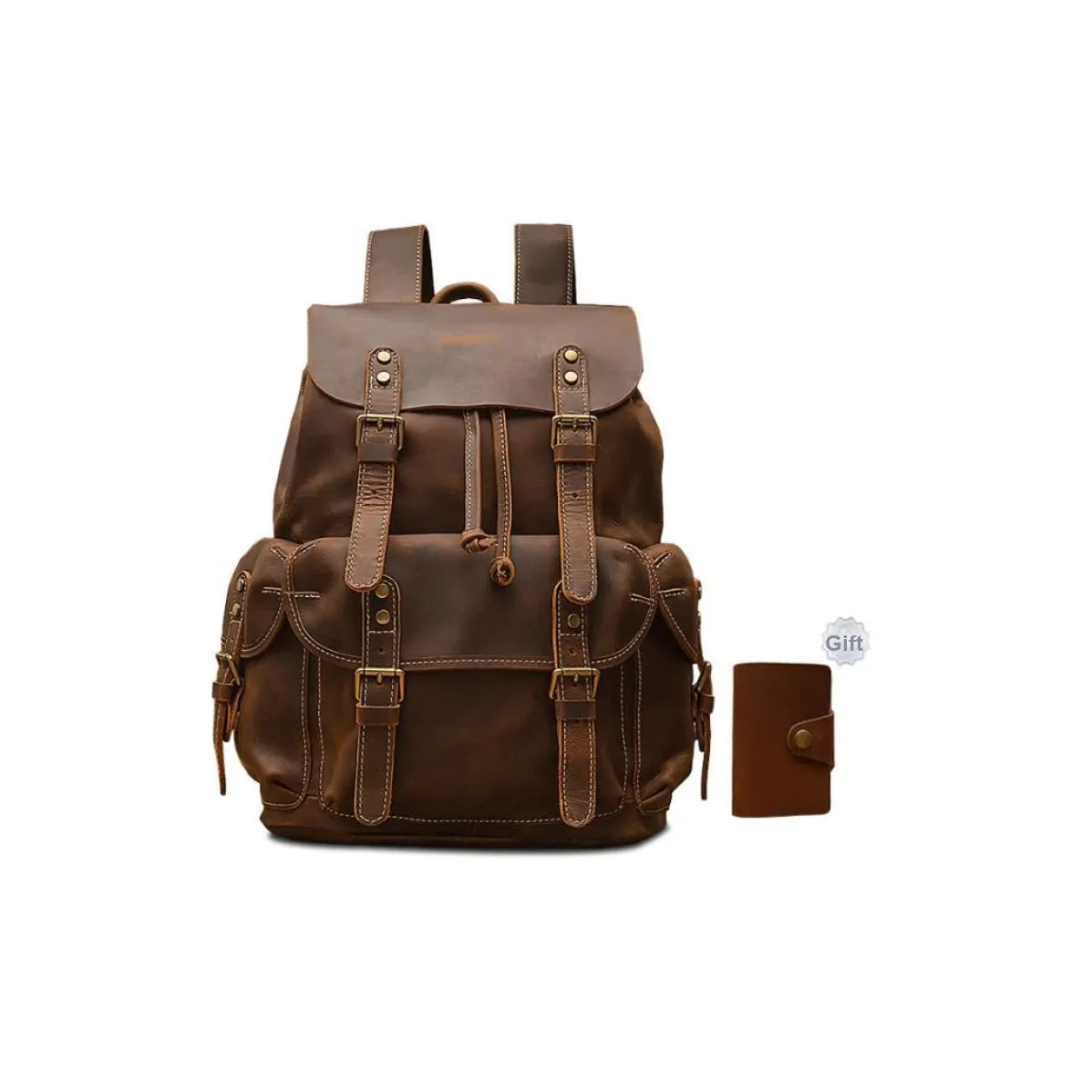 Simple&nature Cow Leather Genuine Leather Backpack Men's Dark Brown