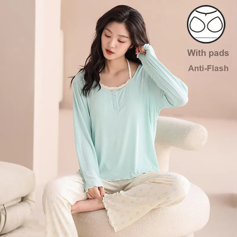 XIAFENYAN Pajama Set Women's Green-6