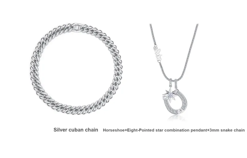 TheRubz Alloy Stackable Horse Shoe+Eight-Pointed Star Hip-Hop Pendant Necklace Unisex-2