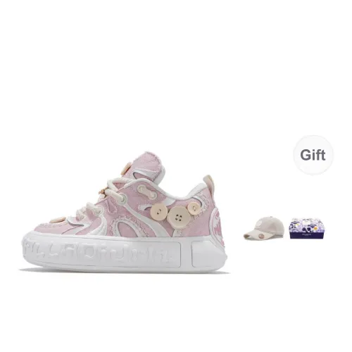 Palladium Durable Breathable Low Top Platform Skateboard Shoes Unisex Cherry Pink/White