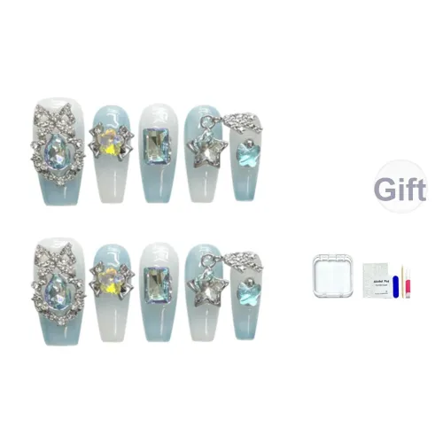 JINGCHANXUE Принцесса в бегах Бабочка Handcrafted False Nail Средний LADDER Coquette Градиентный Стразы Украшенный