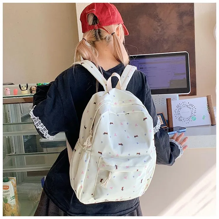 WICKBUEN Nylon Fabric Backpack Unisex Ecru/Yellow-10