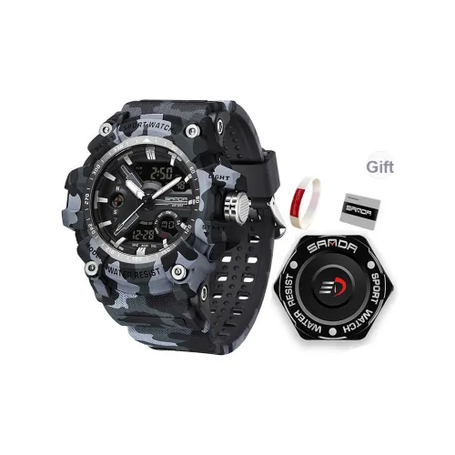 Sanda Электронный + Кварцевый механизм TPU Ремешок Часы Мужские Черный Циферблат