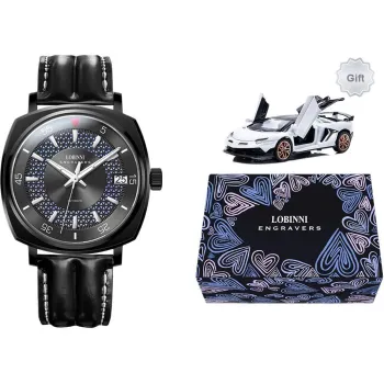 LOBINNI L Automatic Mechanical Movement Genuine Leather Strap Watch Men's Watches Black Dial