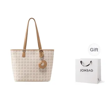 JONBAG PVC Female College Student Large Capacity Vintage Shoulder Bag Large Size Women's White & Nut Brown/Sky Blue