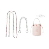 Pink Leather Silver Plate Buckle 100cm+Handheld Pearl Infinity Clasp Silver 32cm