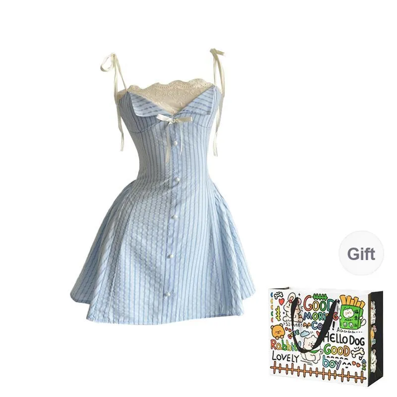 DEDY Slip Dresses Women's Blue Shopping Bag Included-0