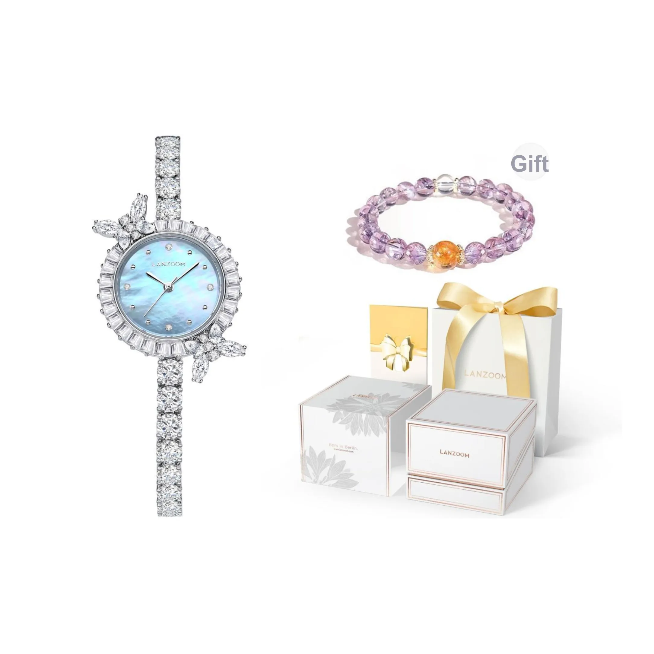 LANZOOM Кварцевый механизм Женские часы на запястье с синим циферблатом корпус из нержавеющей стали