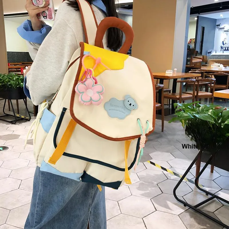 KAMLUI Nylon Backpack Unisex White Pink & Color/White Yellow & Color/Blue Yellow & Color/Black Yellow Multicolor-13