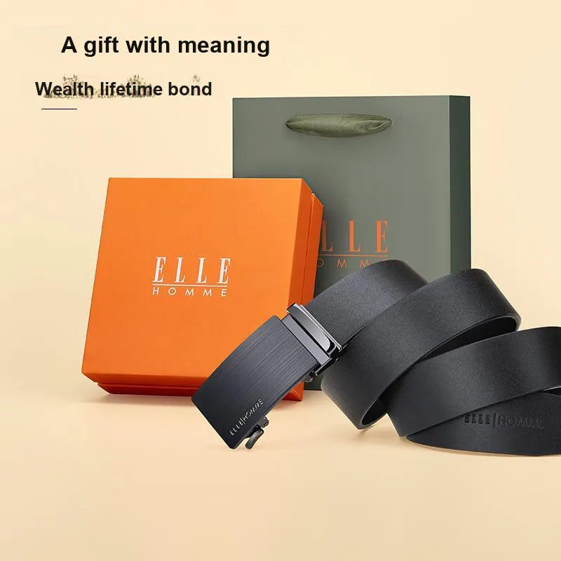 ELLE HOMME Cow Leather Belts Men's Width 3.5cm-2