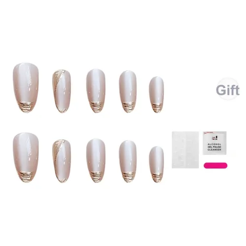JIABITU Golden Sand Silhouette False Nail Oval Solid Color Matte 14mm
