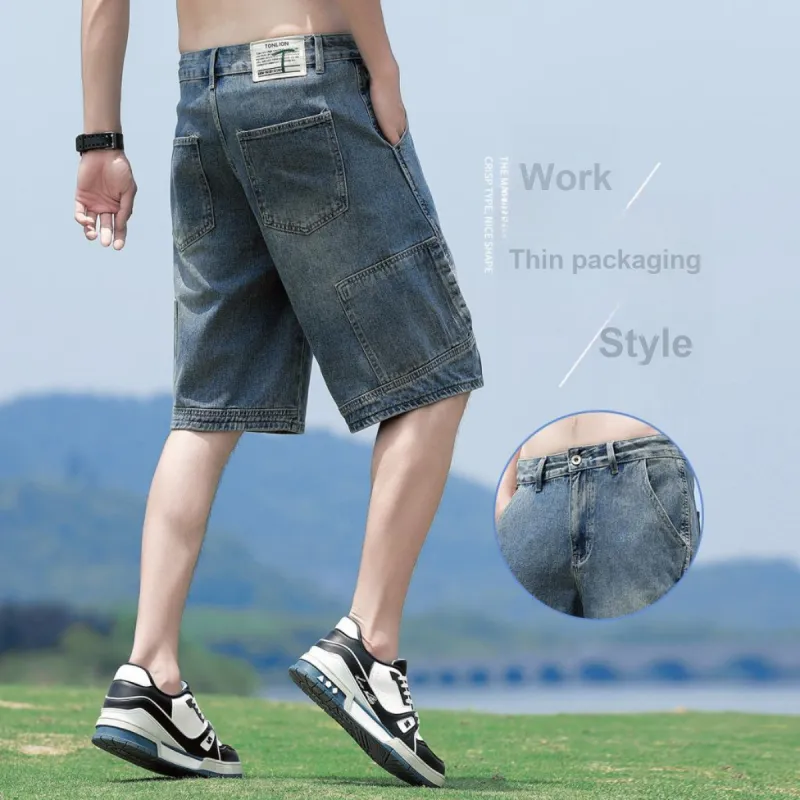 Tonlion Denim Shorts Unisex Vintage Blue-2