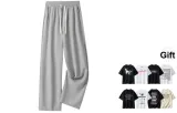 Light Gray[Ice Silk Straight Leg Length Pants]Upgraded (Comes with Short-Sleeved T-Shirt)