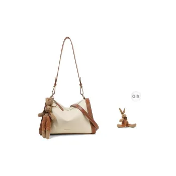 Teenmix Cow Leather Shoulder Bag, Crossbody Bag, Pillow Bag Medium Size Women's Ecru & Brown/Ecru & Black