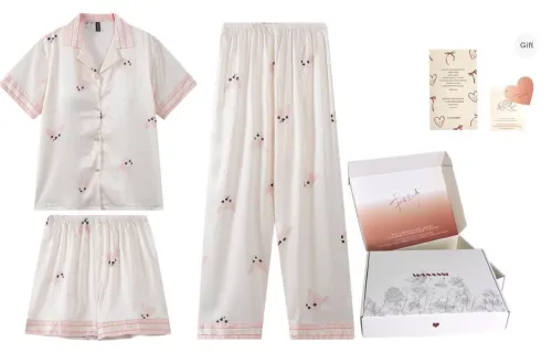 WANANNI Pajama Set Women's Apricot White
