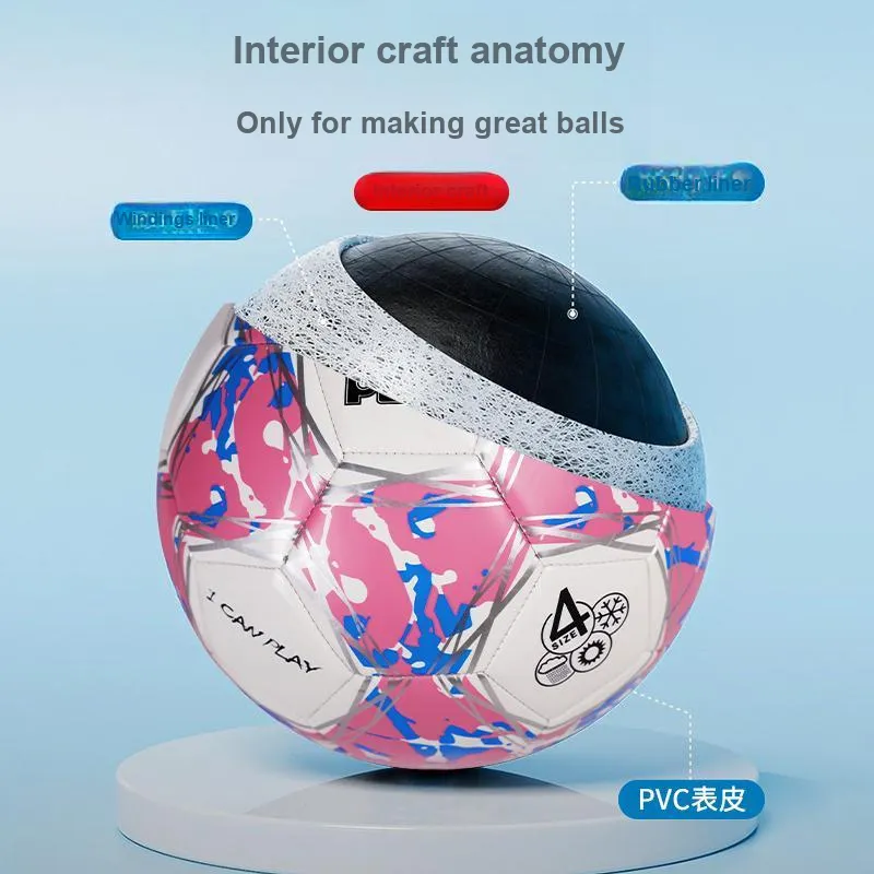 PEAK Size 4 Soccer PVC Machine Stitched Soccer Ball Unisex White Pink Blue-2