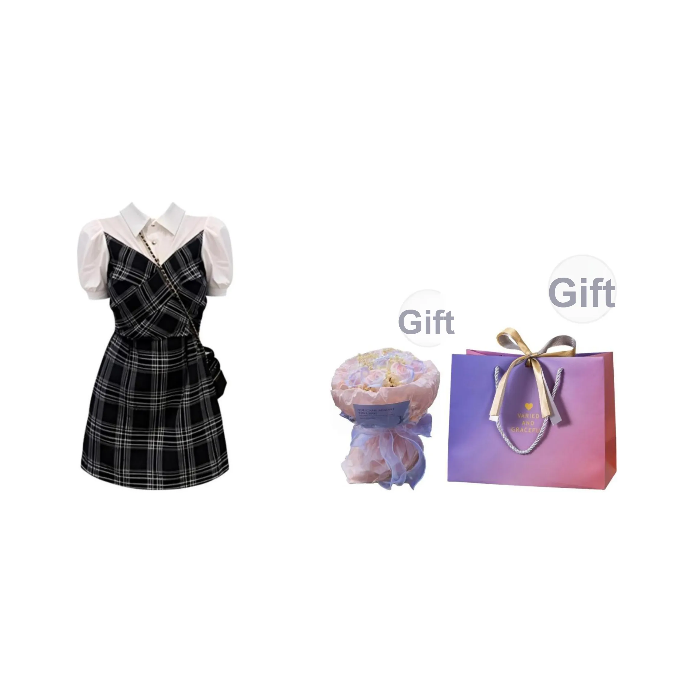 ZWTX STUDIO Короткий рукав Платье Женское Черное Белое