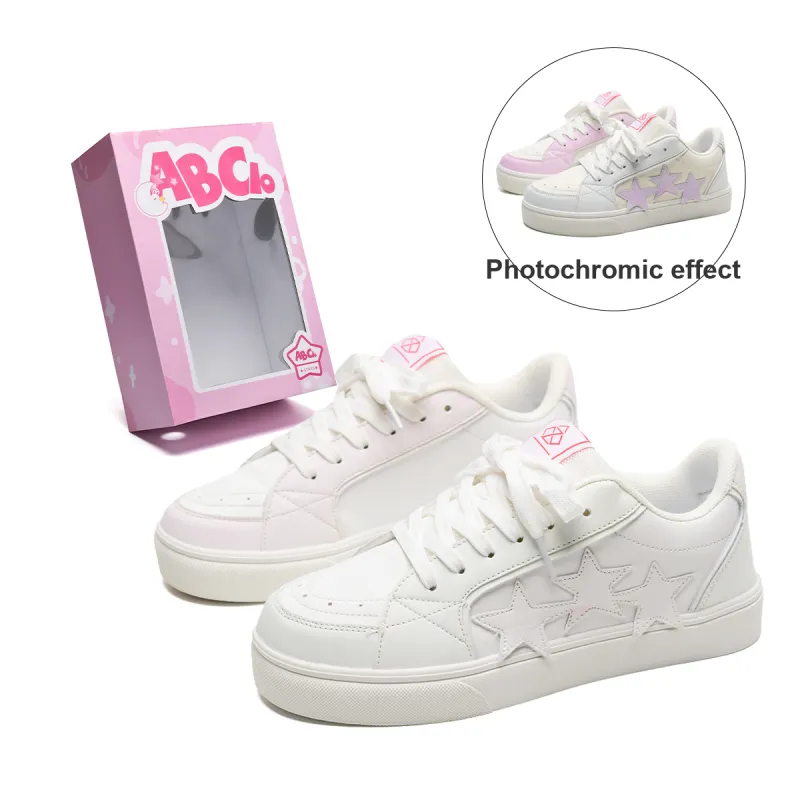 ABCIO Coverage Waterproof Support Low Top Skateboard Shoes Unisex Pink White-7