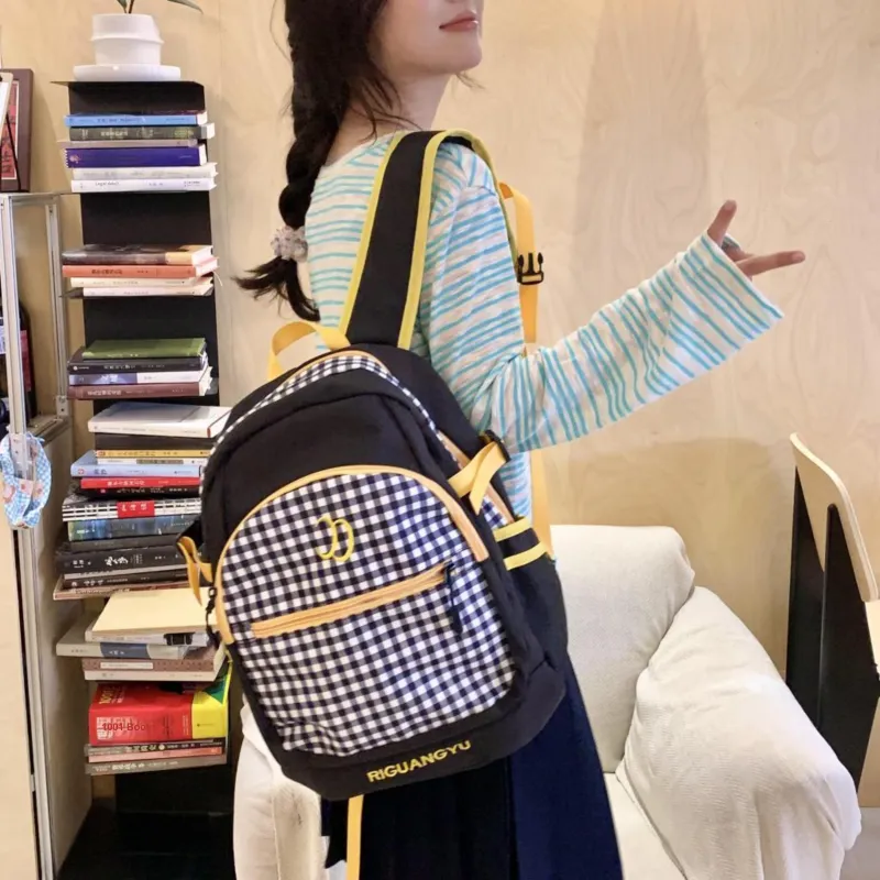 OURFUN Nylon Backpack Regular Women's Black/Yellow-7