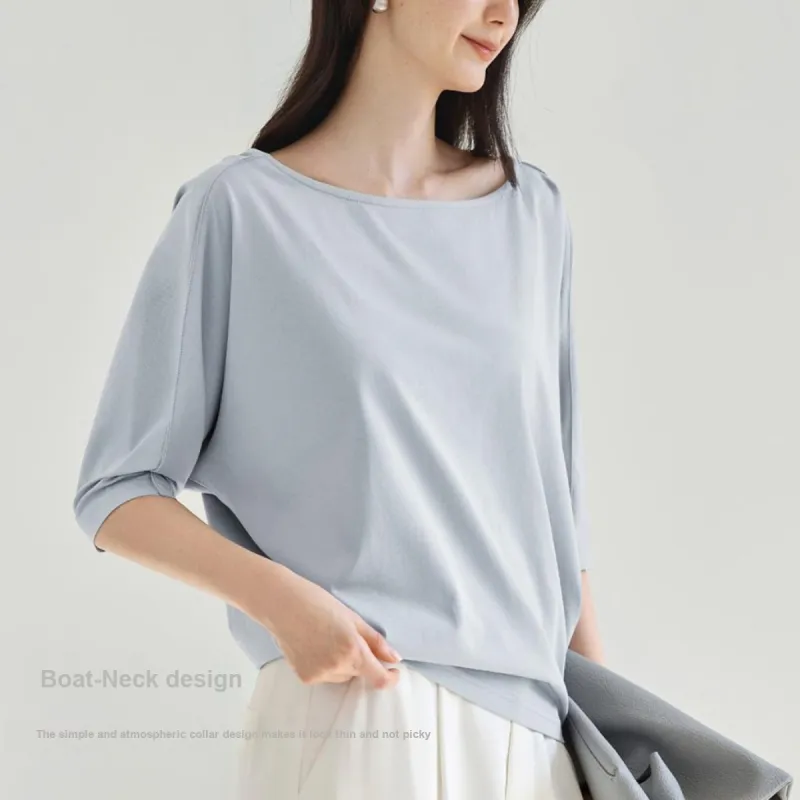 IHIMI T Shirts Women's Light Ice Blue-2