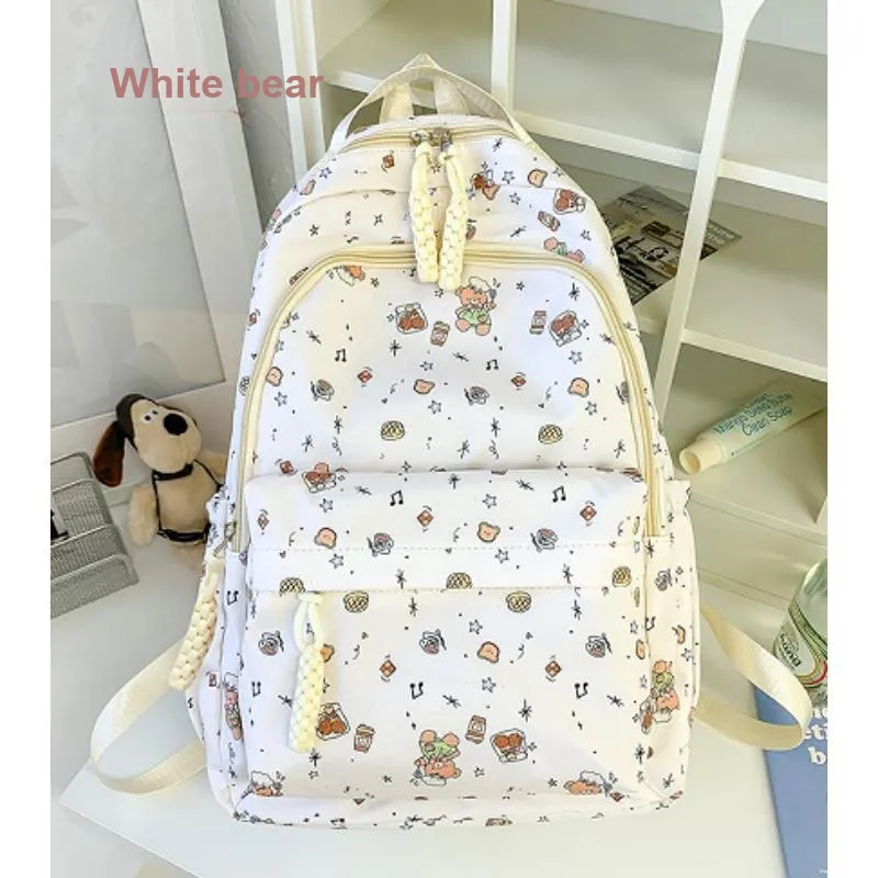 Dusen Kangaroo Nylon Fabric Backpack Regular Unisex White/Pink/Blue-3