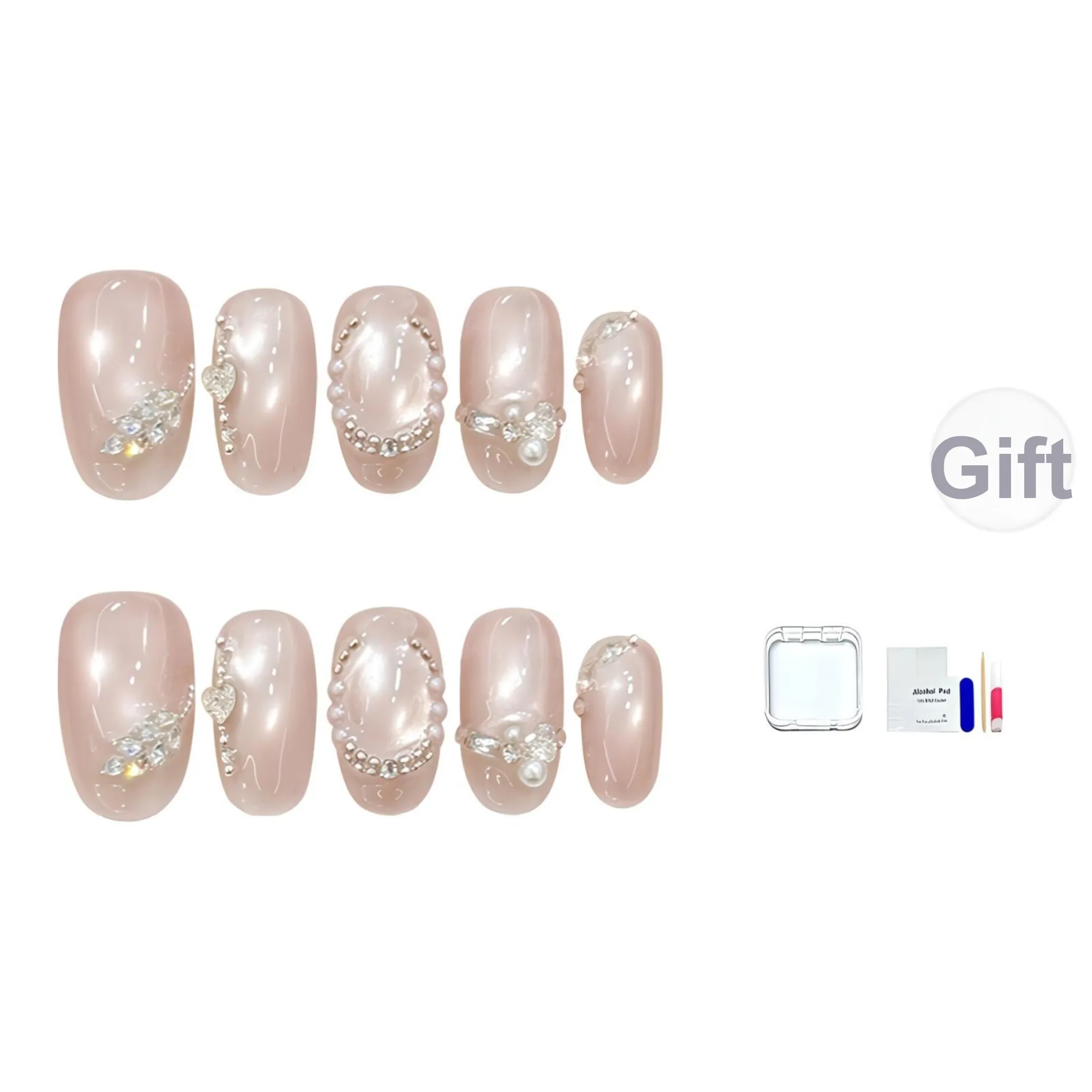 JINGCHANXUE Лето Стеклянные бусины Сверкающий страз False Nail Овал Кожа Положительный эффект Телесный Кошачий глаз 12 мм