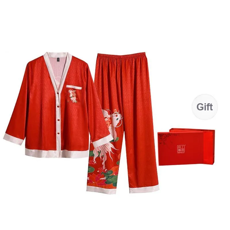 Shanghai Story Pajama Set Women's Gift Box Set Red Koi Fish-0