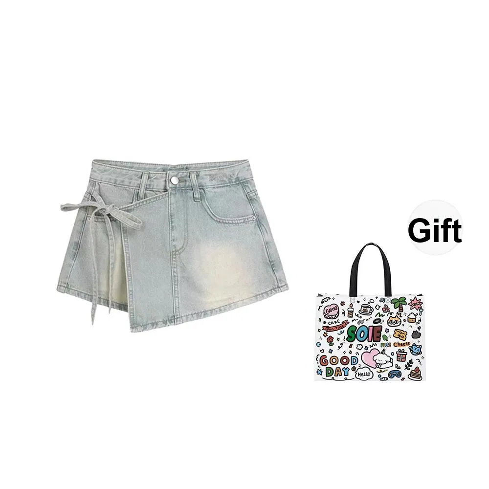 SOIE Denim Short Skirts Women's Light Blue
