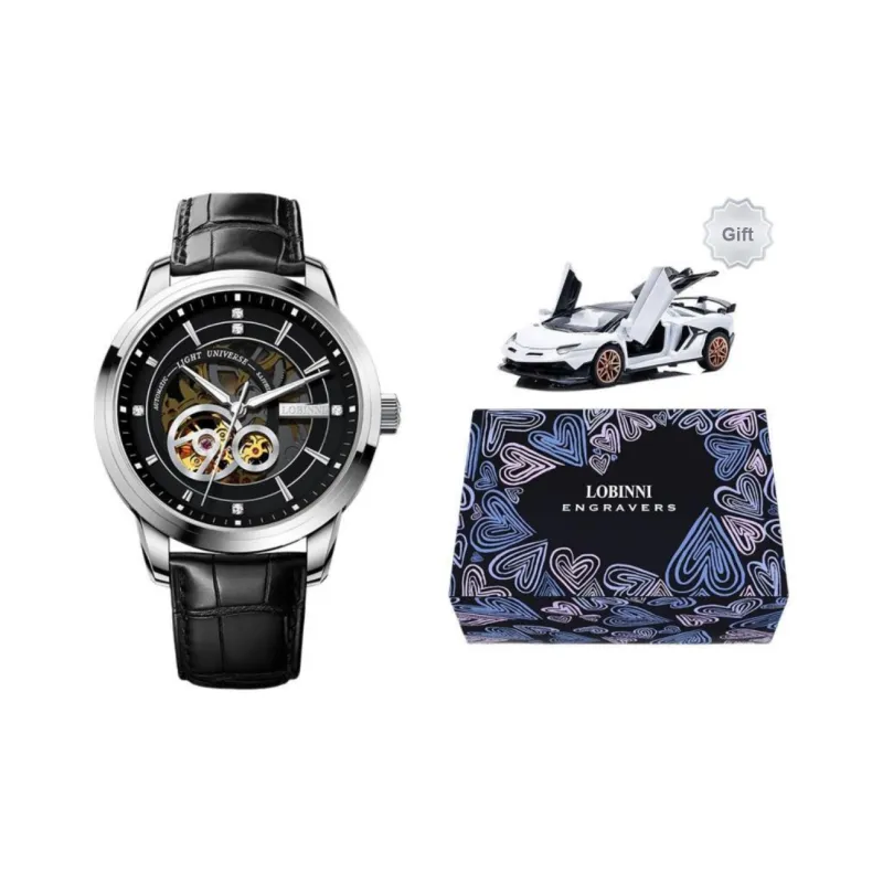 LOBINNI L Automatic Mechanical Movement Genuine Leather Strap Watch Men's Watches Black Dial-0