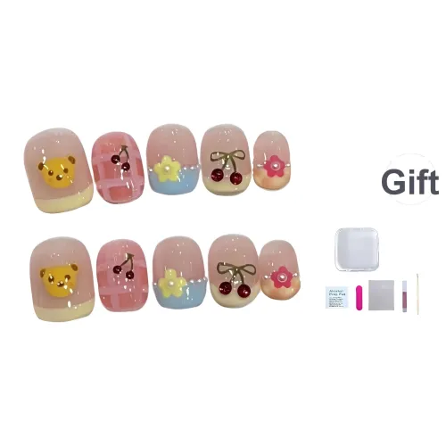 A Few More Cute [Вишня Медвежонок] Ручной Съемный False Nail Короткий Квадратный And Круглый Прозрачный Телесный Мультяшный