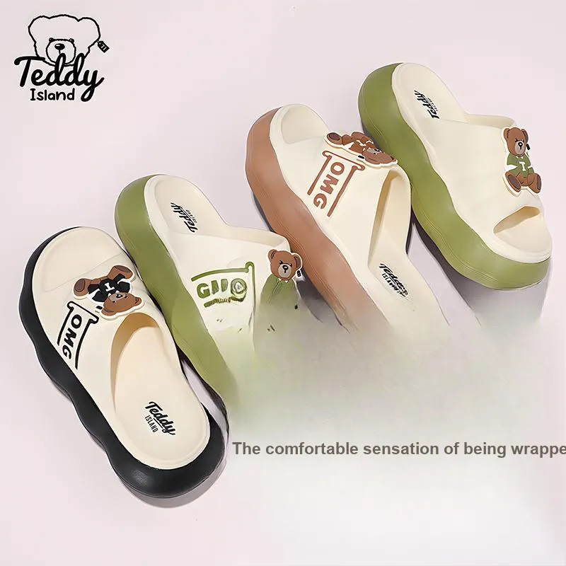 TEDDY ISLAND Cute Bear Women's Sandals Multicolor Home Soft Sole EVA Thickened Bottom Outerwear Slide Slippers-11