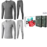 V-Neck 2-Piece Underwear Set (Dark Gray+Light Gray) 100% cotton Antibacterial/Premium Gift Box Set