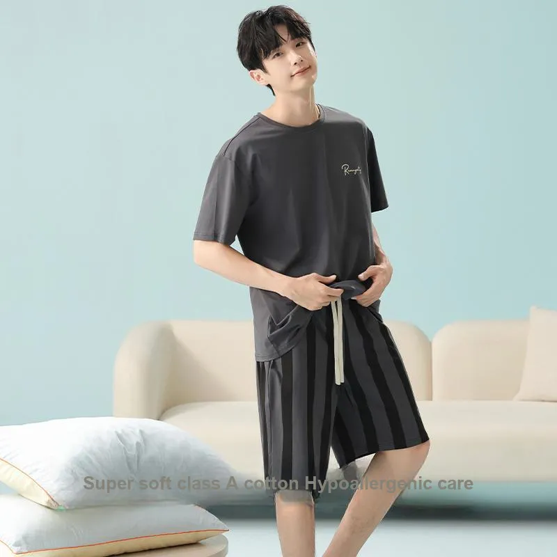 White Ran Pajama Set Men's Dark Gray-3