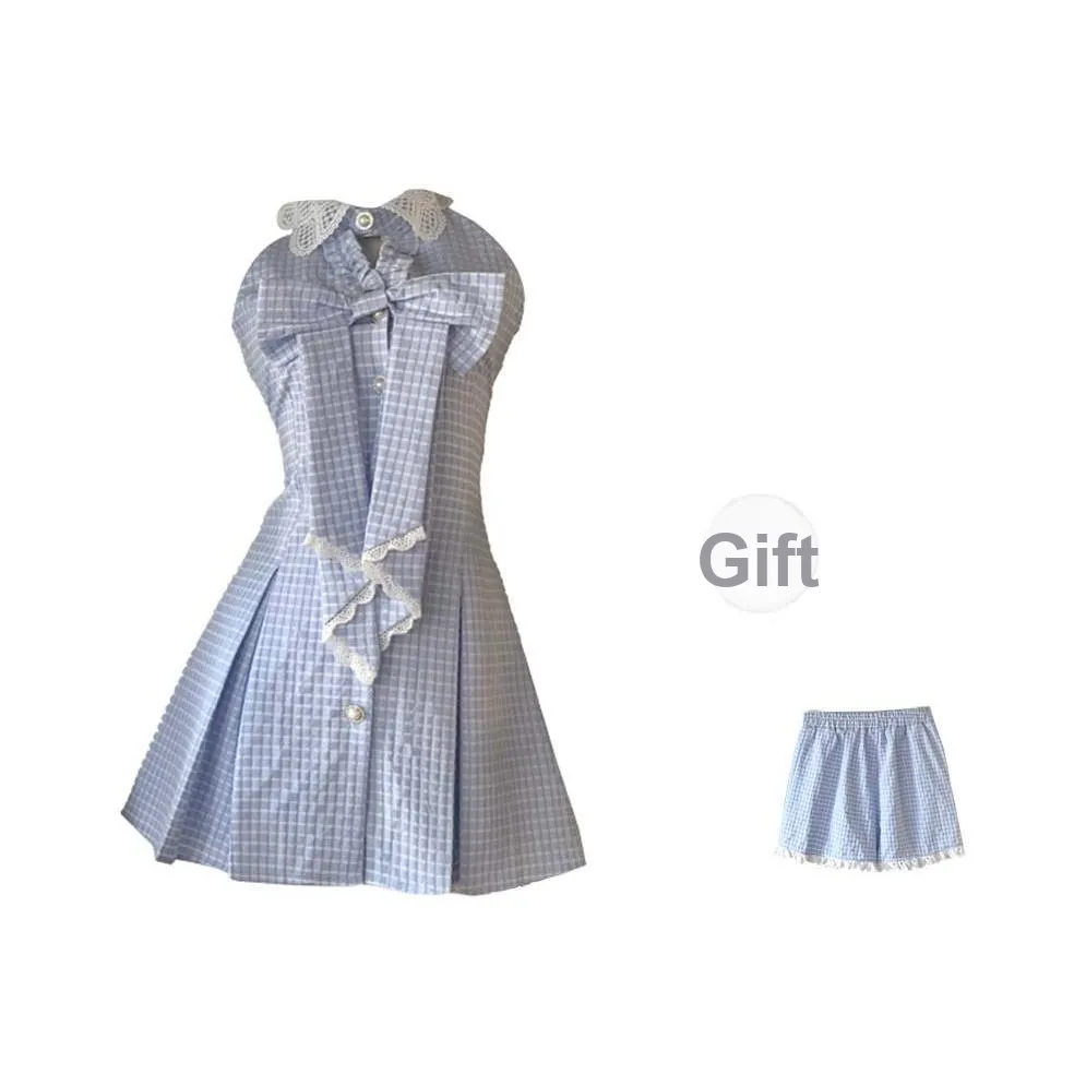 WOVLAS Без рукавов Платье Женское Синие Включает Шорты с Защитой от солнца