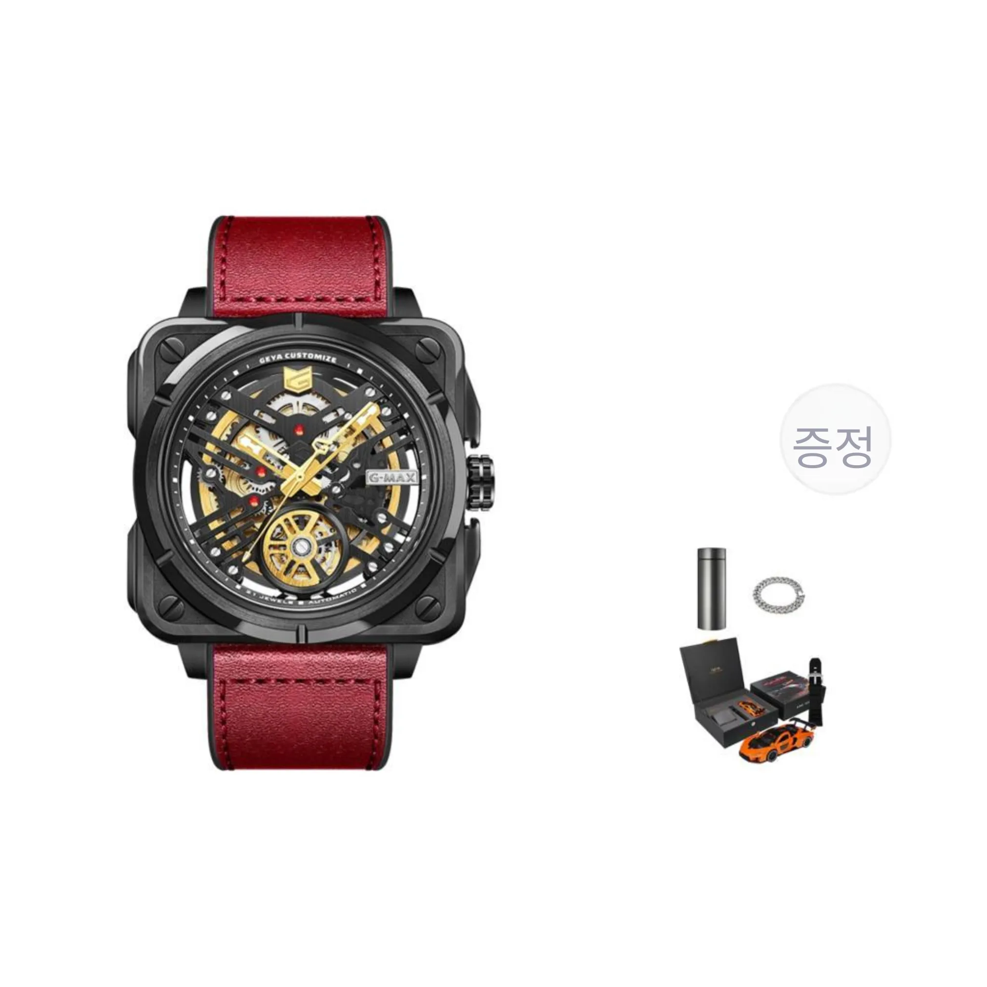 GEYA G MAX Engine Collection Automatic Mechanical Movement Genuine Leather Strap Watch Men's Watches Skeleton Dial
