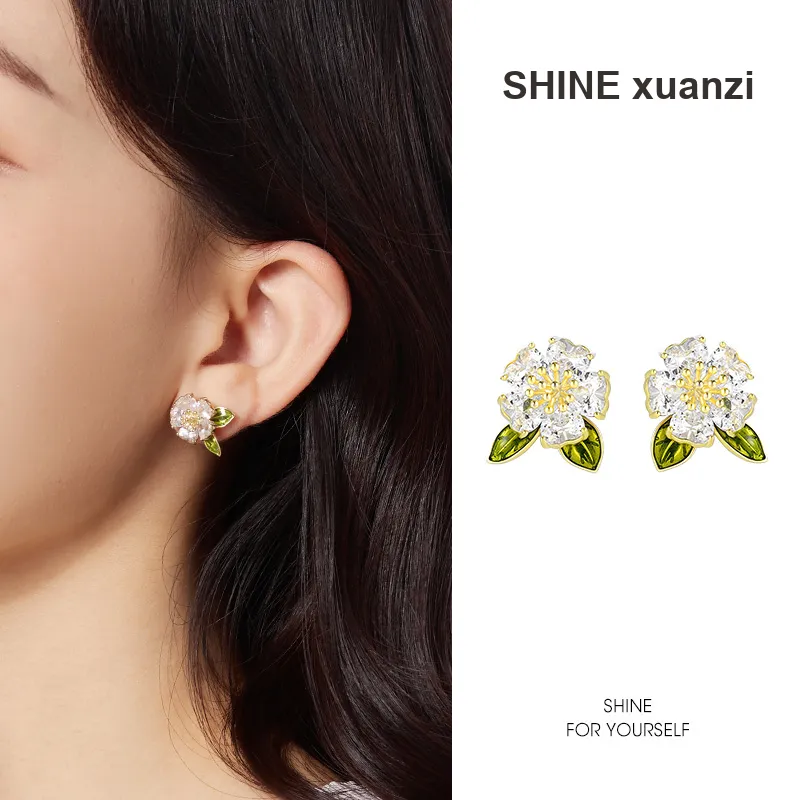 SHINE Man Dance Floral Collection S925 Sterling Silver Stud With Zircon Stud Earrings Women's-6