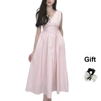 / Sleeveless Dresses Women's Dusty Pink+Hair Tie Comes With
