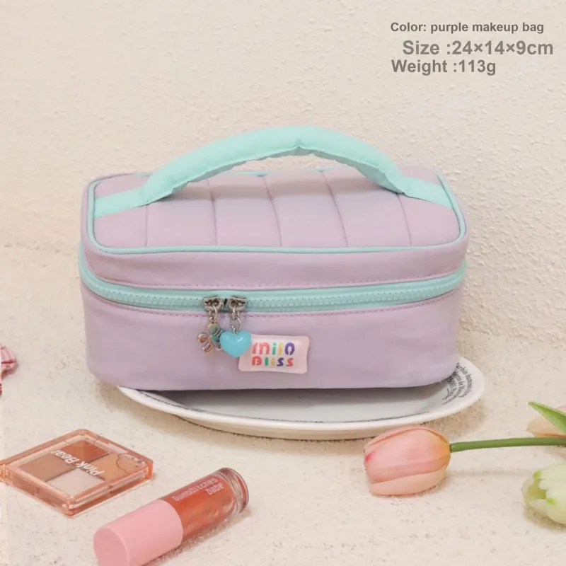 Gentle Welcome Refreshing Macaron Large Capacity Travel Portable Color Block Makeup Bags-13
