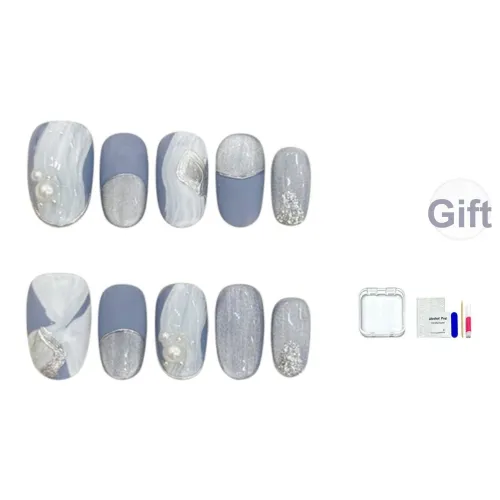 JINGCHANXUE Рейнская река Лето Ледниковый False Nail Овал Минималистский стиль Градиентный Матовый 14мм