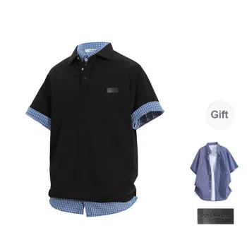 OGEK Polo Shirt Unisex Black POLO Comes With Blue Plaid Shirt