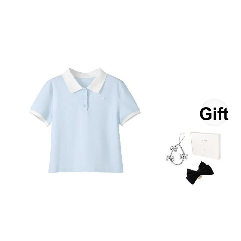 Fstudio Summer Petite Polo Neck Minimalist Outfit Short Sleeved T Shirts Women's-0