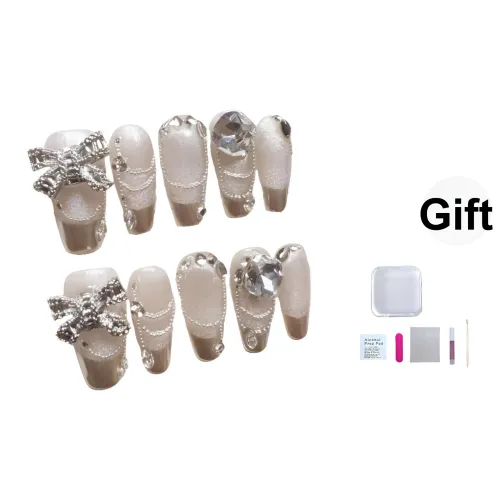 JIDUOMENG High END Роскошь Искрящийся Бант Стальная Бусина Magic Mirror False Nail Трапециоидальная Длинная Серебряная