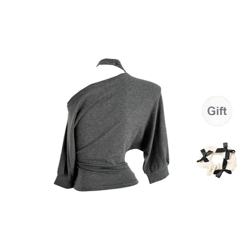 TORIGHT T Shirt Women's Gray+Bowknot Hair Tie Comes With-1