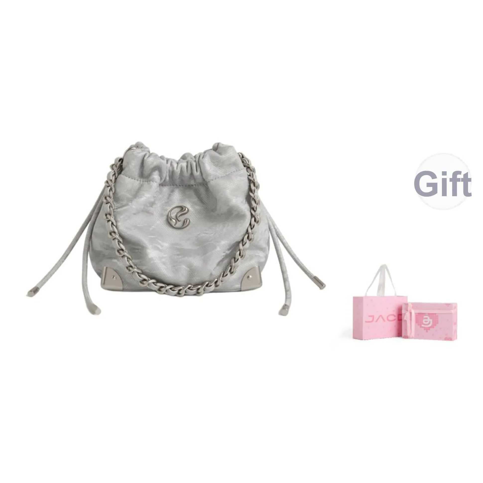 JACD PU Bucket Bag, Shoulder Bag, Crossbody Bag Women's Barbie Rose Pink/Holographic Silver