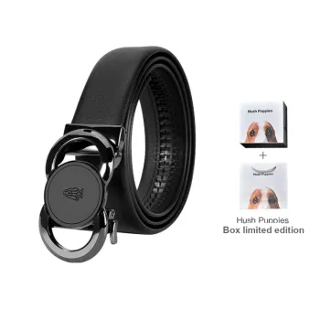 Hush Puppies Top Grain Cow Leather Belts Men's Black Width  3.5cm